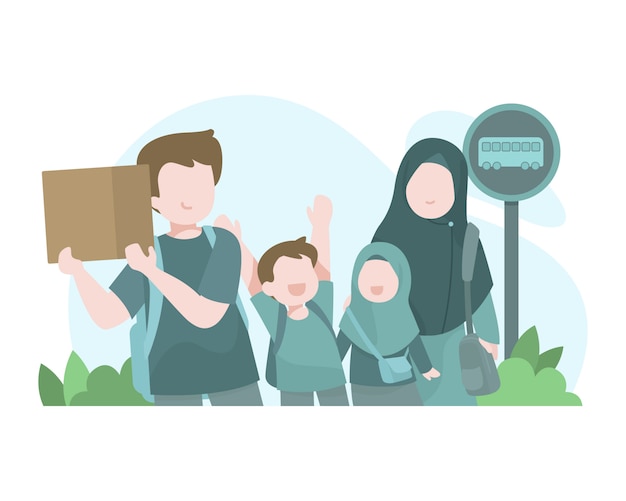 Мусульманские семьи отправляются в отпуск на автобусе