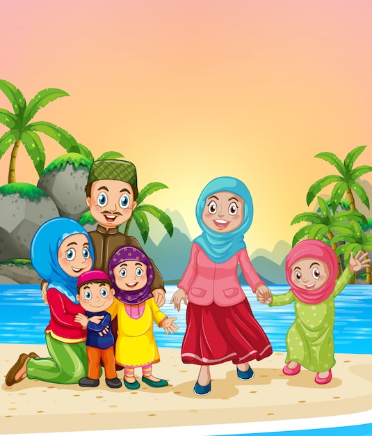 Famiglia musulmana in spiaggia
