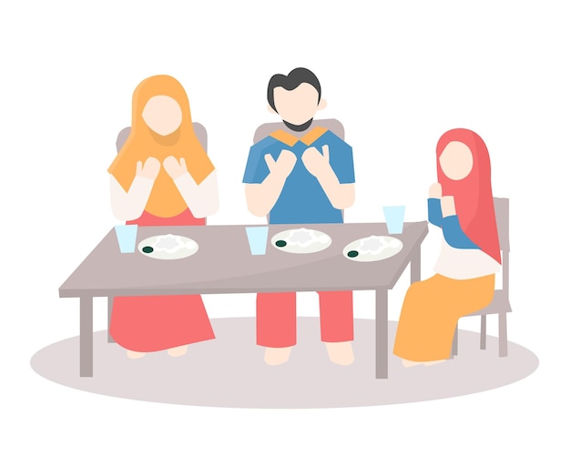 Vector muslim family eat together illustration