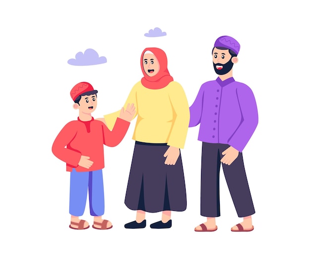 Muslim family flat style design vector illustration stock illustration