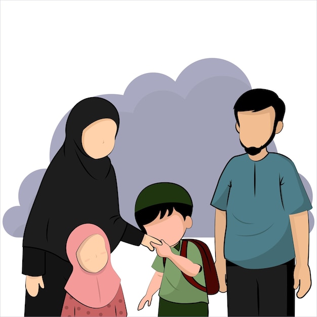 Vector muslim family illustration children who are devoted to their parents