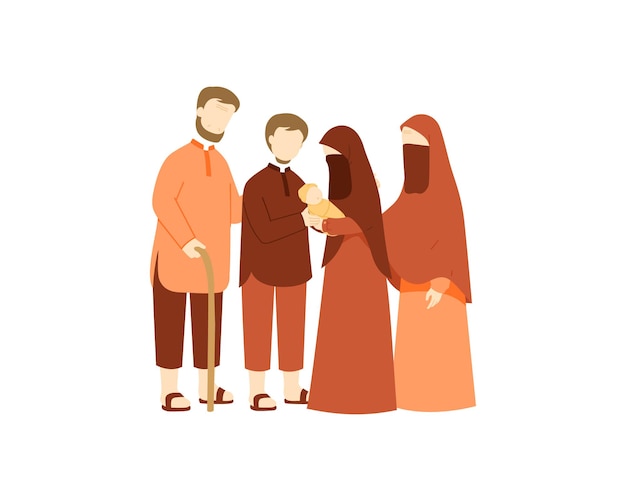 Muslim family illustration with parent and kids