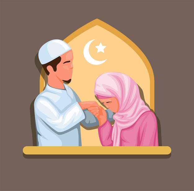 Мусульманская семья на иллюстрации празднования рамадана