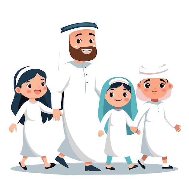 Vector muslim family at the mosque