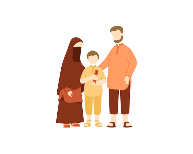 Muslim family with father, mother and kid illustration