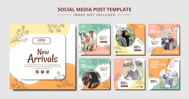 Vector muslim fashion social media post template bundle collection