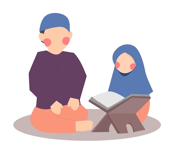 Muslim Father and Daughter Reading Quran