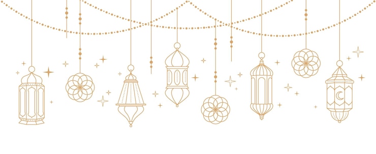 Vector muslim festive banner arabian lantern and floral stars moon on string decoration lamps graphic invitation islam design ornate racy vector background