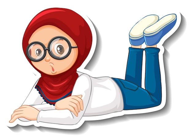 Vector muslim girl cartoon character sticker
