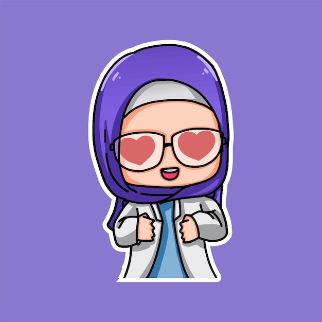 Muslim girl cartoon character sticker