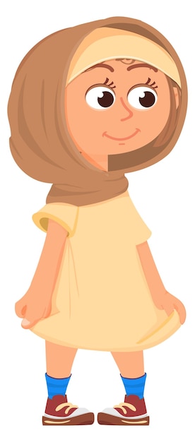 Muslim girl character Cartoon kid in islamic clothes