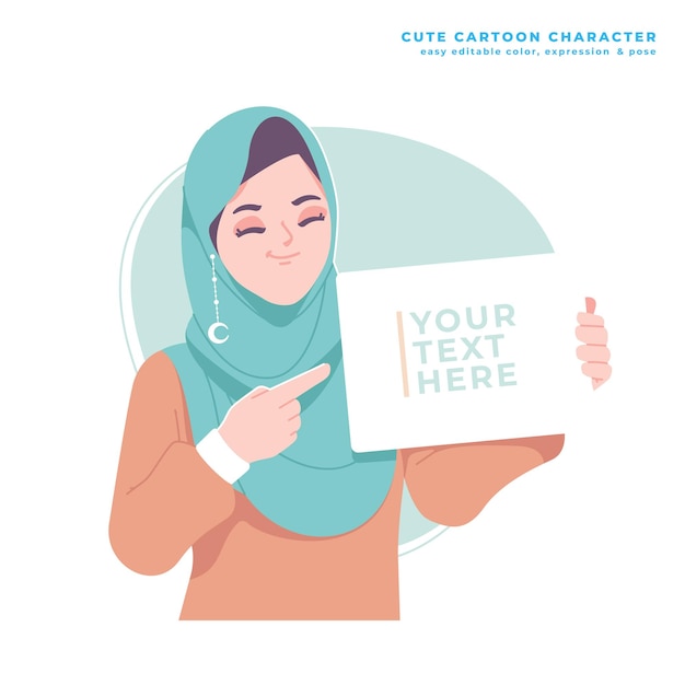 muslim girl character holding blank paper illustration