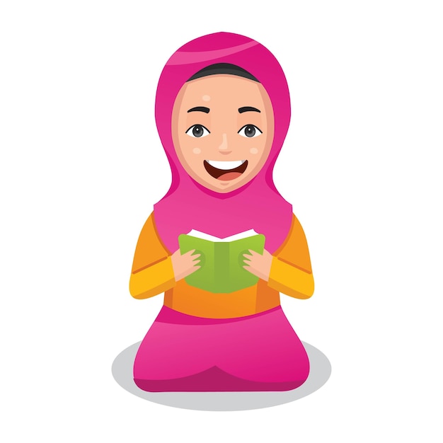 Мусульманская девочка читает коран, читая священную книгу ислама