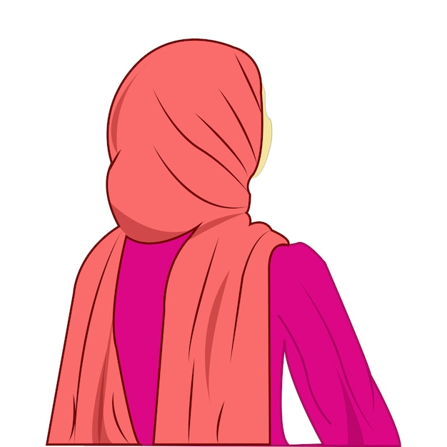헤자브를 입은 무슬림 소녀가 얼굴을 고 있는 무슬림 헤자브 소녀