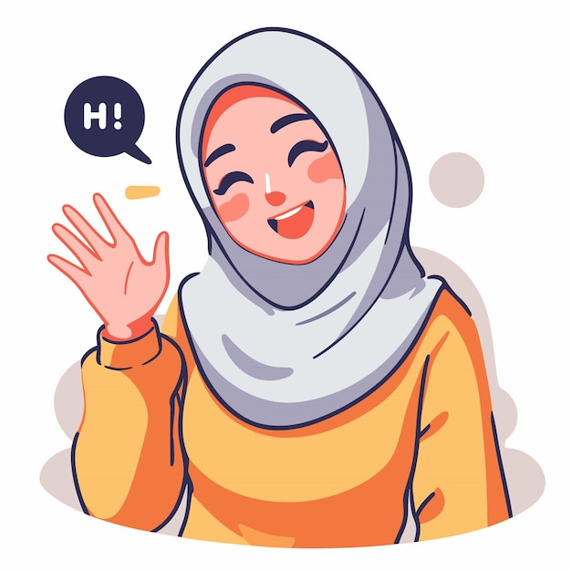 Vector muslim girl posing hi vector illustrations on white background