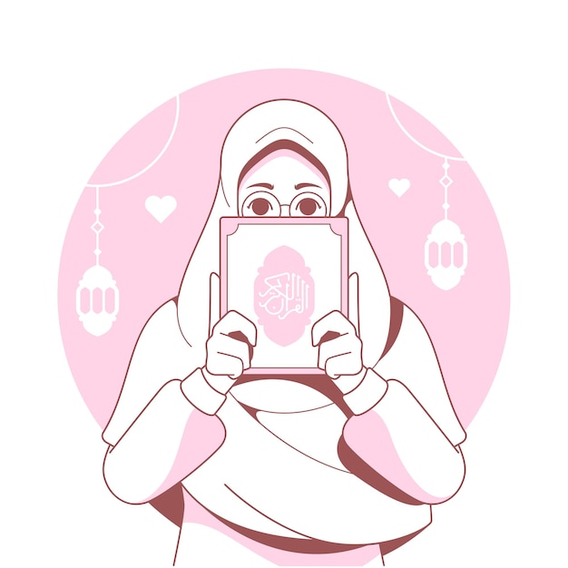 Vettore ragazza musulmana con l'illustrazione del corano