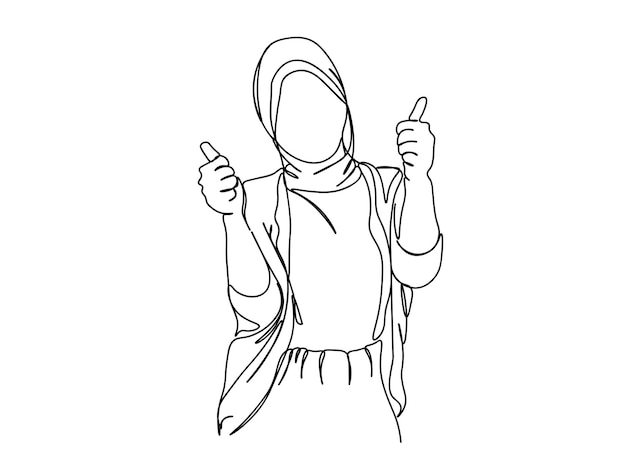 ベクトル イスラム教徒の少女、女性の単線アートの描画は、線のベクトル図を続けます