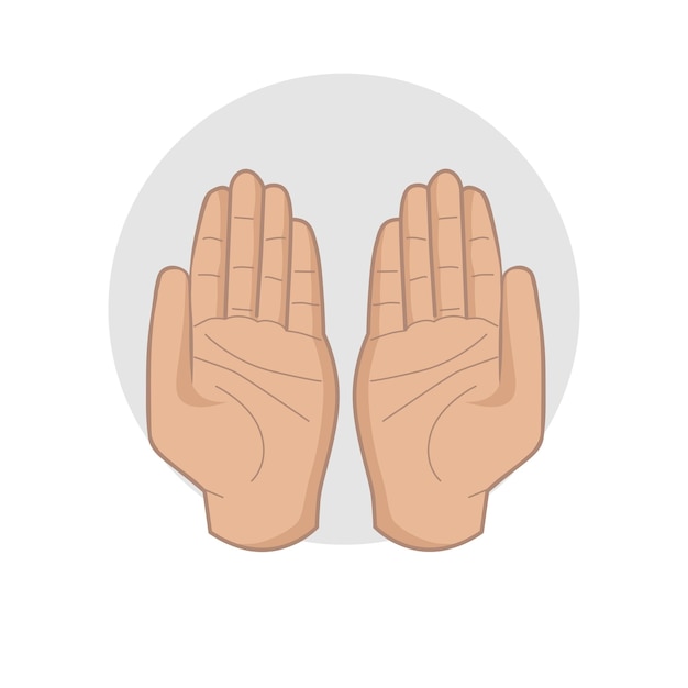 Vector muslim hands in pose of praying flat illustration islam icon