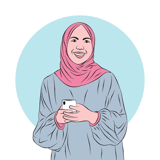 Vector muslim hijab girl holding phone illustration