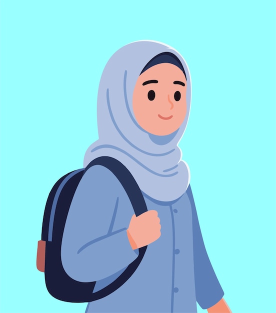 Muslim hijab schoolgirl with a backpack