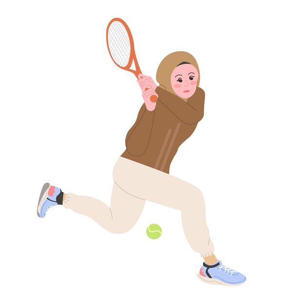 Vector muslim hijab woman girl play tennis sport