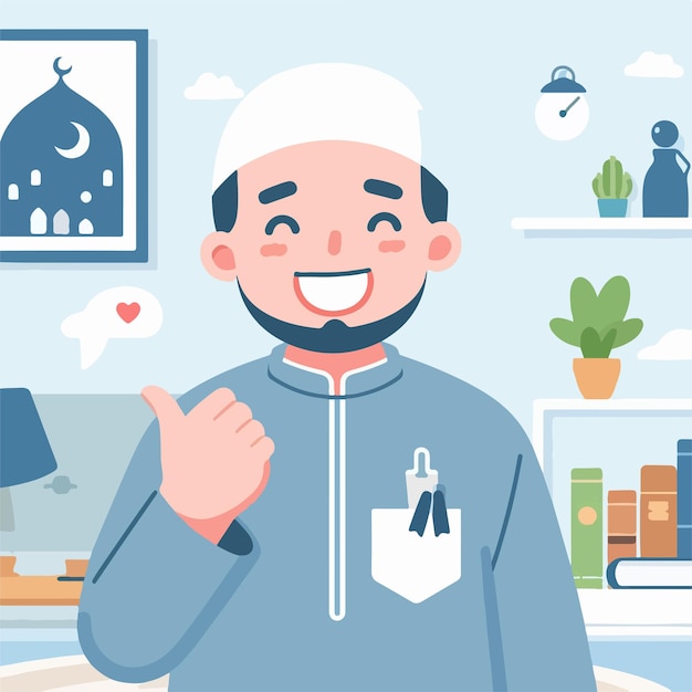 Vector a muslim is cheerful with a simple flat design style