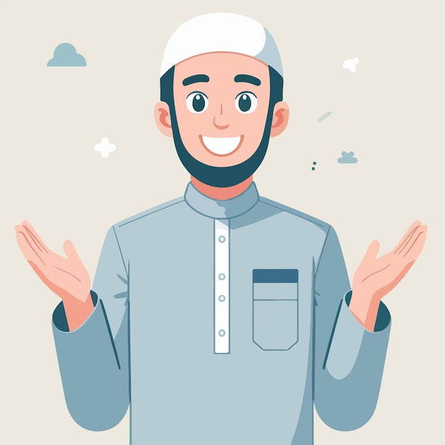 A Muslim is cheerful with a simple flat design style