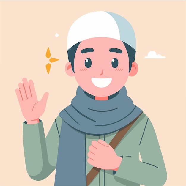 Vector a muslim is cheerful with a simple flat design style