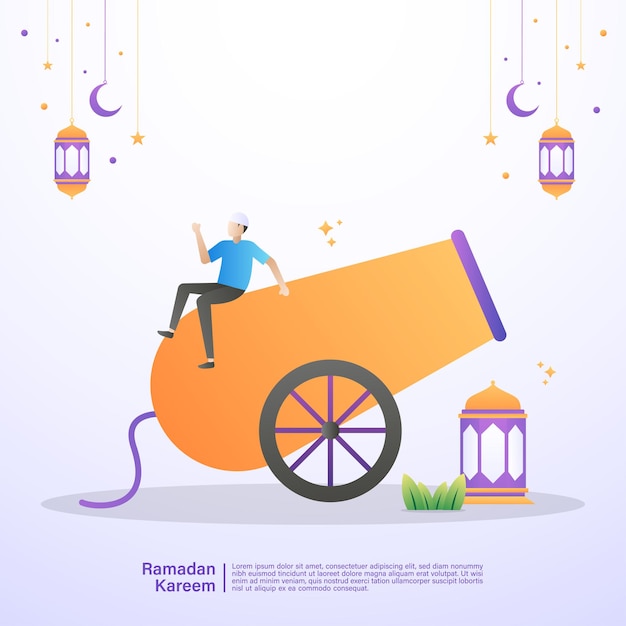 A muslim is happy to welcome the month of ramadan. illustration concept of ramadan kareem