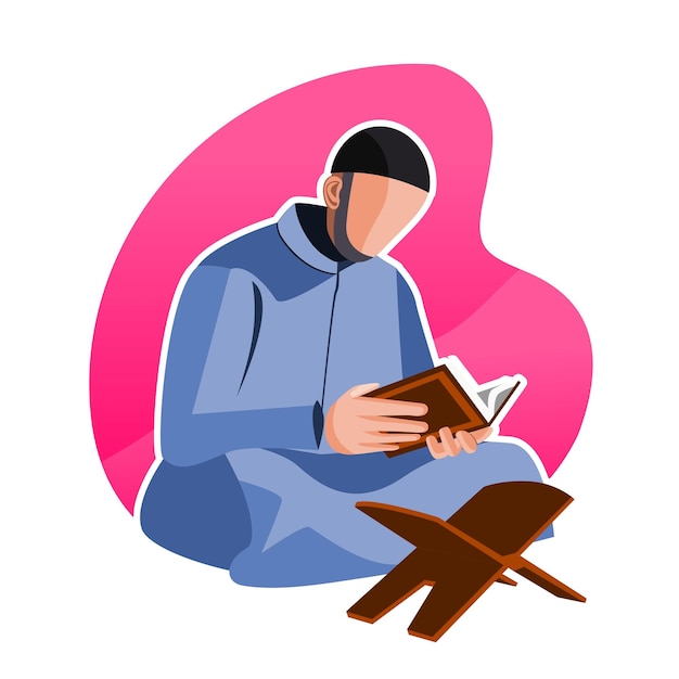 A Muslim is reading the Qoran flat illustration