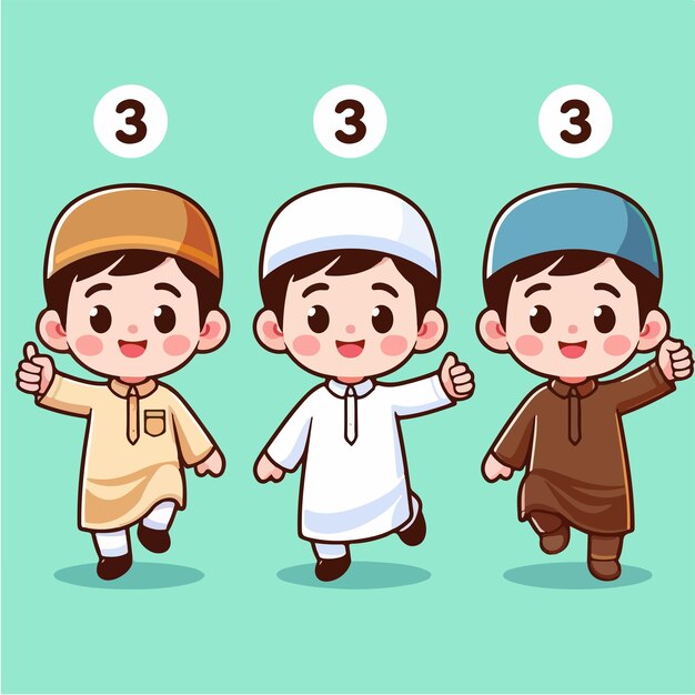 Muslim kid collection illustration in flat vector style