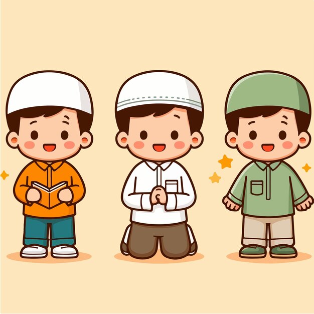 Vector muslim kid collection illustration in flat vector style