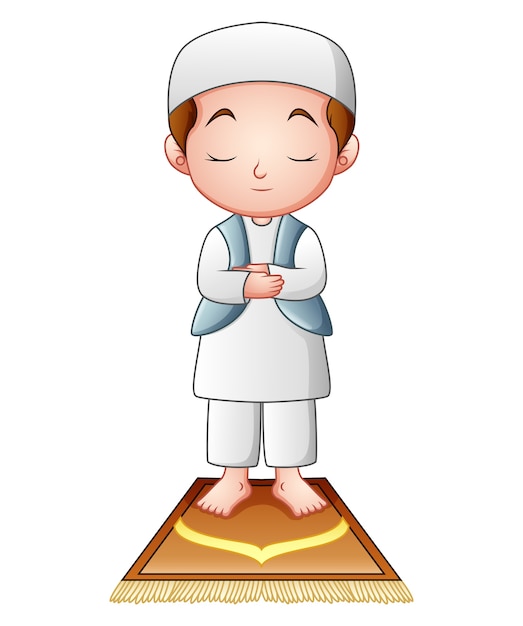 Preghiera musulmana del bambino isolata su fondo bianco