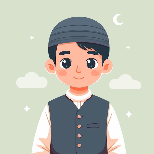 Vector a muslim kid with flat design style