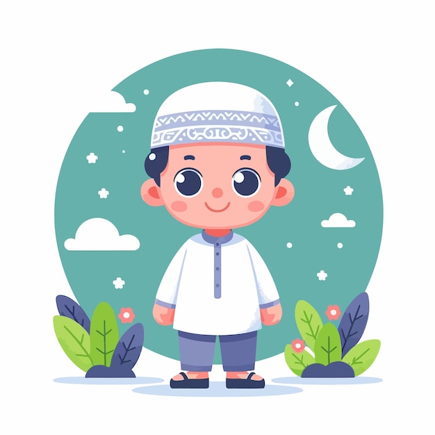 a muslim kid with flat design style