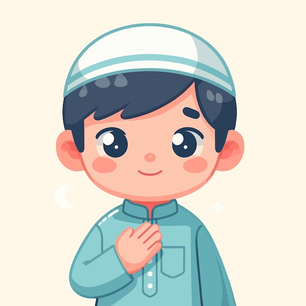 a muslim kid with flat design style