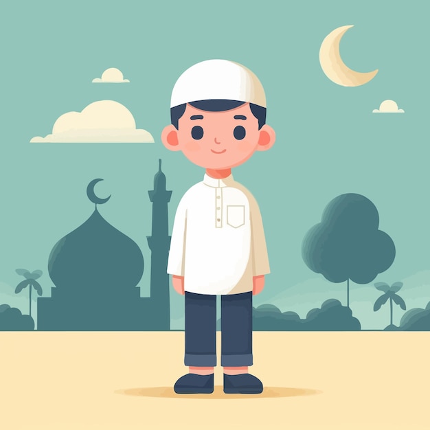 A muslim kid with flat design style