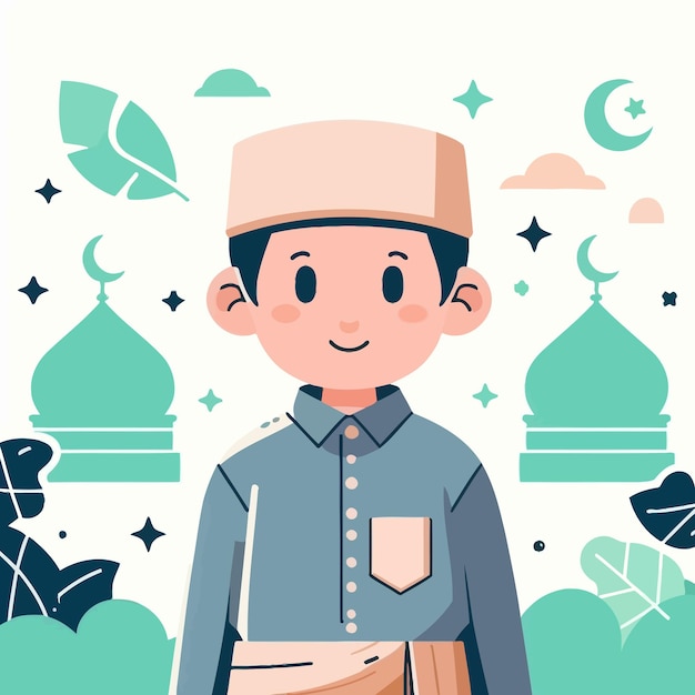 a muslim kid with flat design style