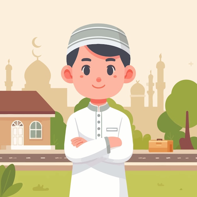 a muslim kid with flat design style