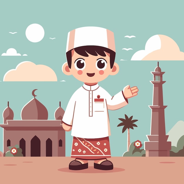 a muslim kid with flat design style