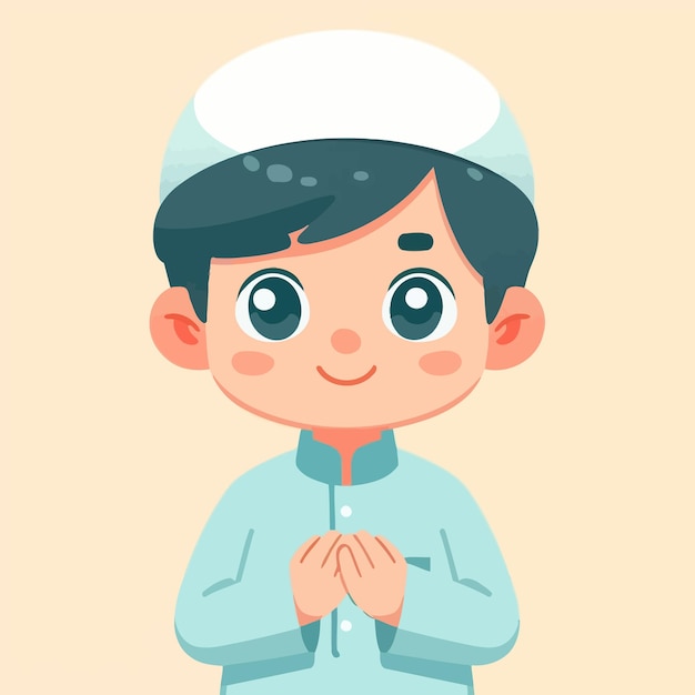 a muslim kid with flat design style