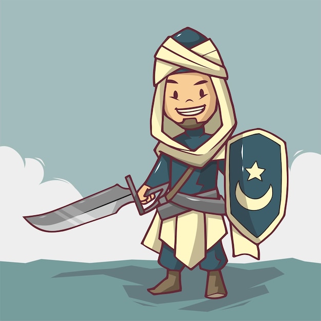 Muslim knight with sword and shield