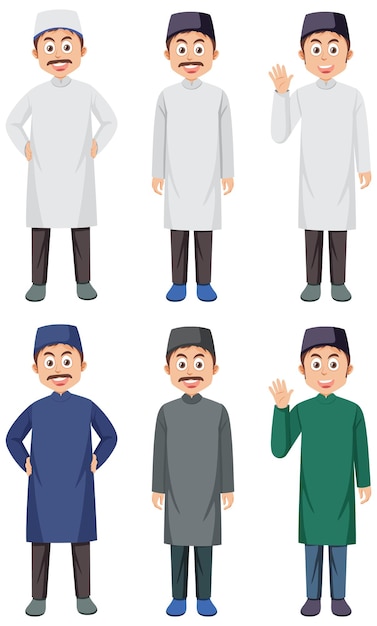 Vector muslim man cartoon character collection