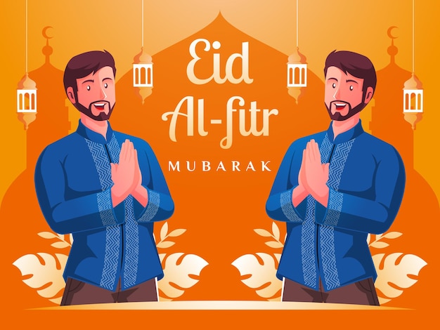 Vector muslim man celebrating eid al fitr