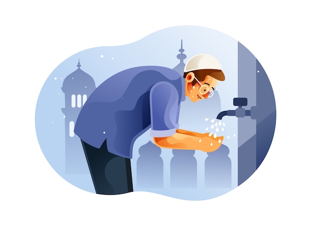 Vector muslim man doing ablution