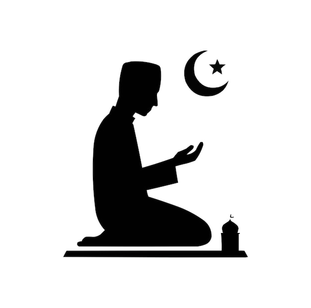 祈っているイスラム教徒の男性 シルエットベクトルイラスト