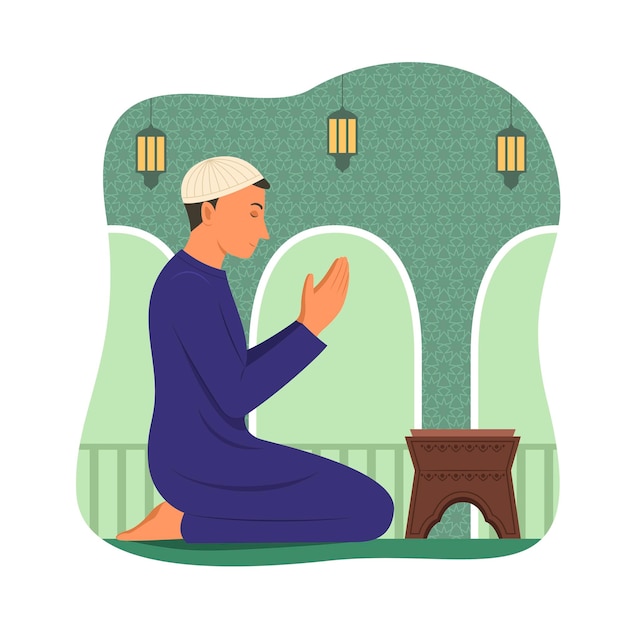 Vector muslim man praying to the god