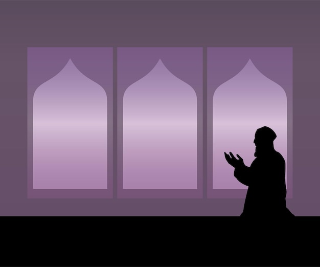 Vector muslim man praying at night