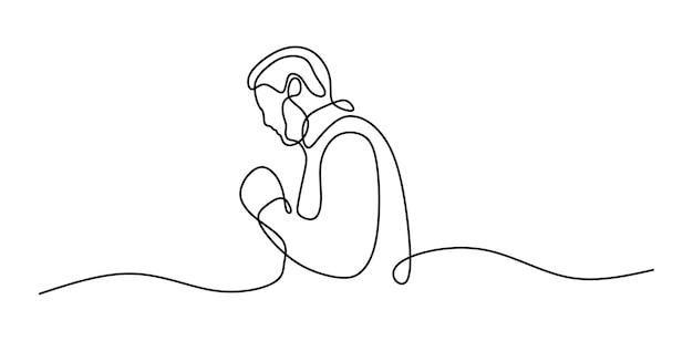 Muslim man praying oneline continuous single line art editable line