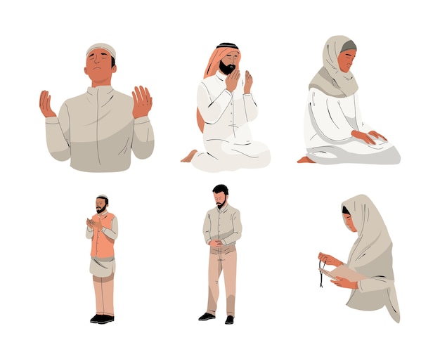 Vector muslim man praying praying praying muslim man in traditional clothes vector illustration